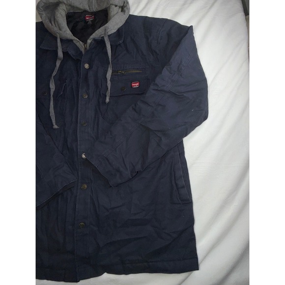 Wrangler Workwear Navy Blue Quilted Lined Hooded Utility Jacket L G - Picture 2 of 10